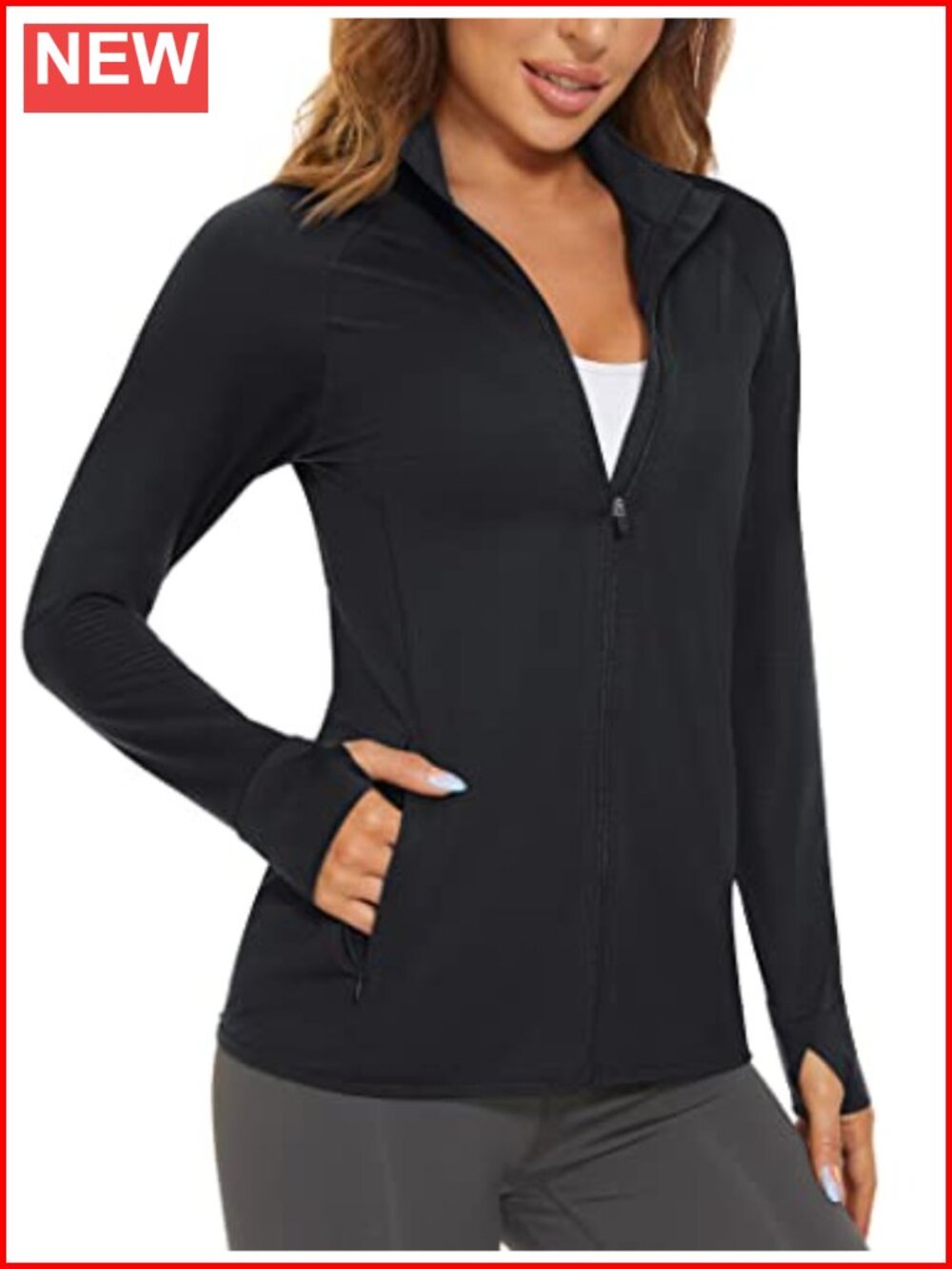 UPF 50+ Lightweight Athletic Jacket Full Zip Long Sleeve Hiking Outdoor Pockets